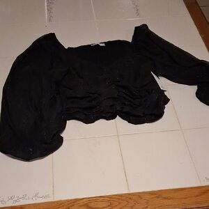 SO Black Shimmer Puff Sleeve Top